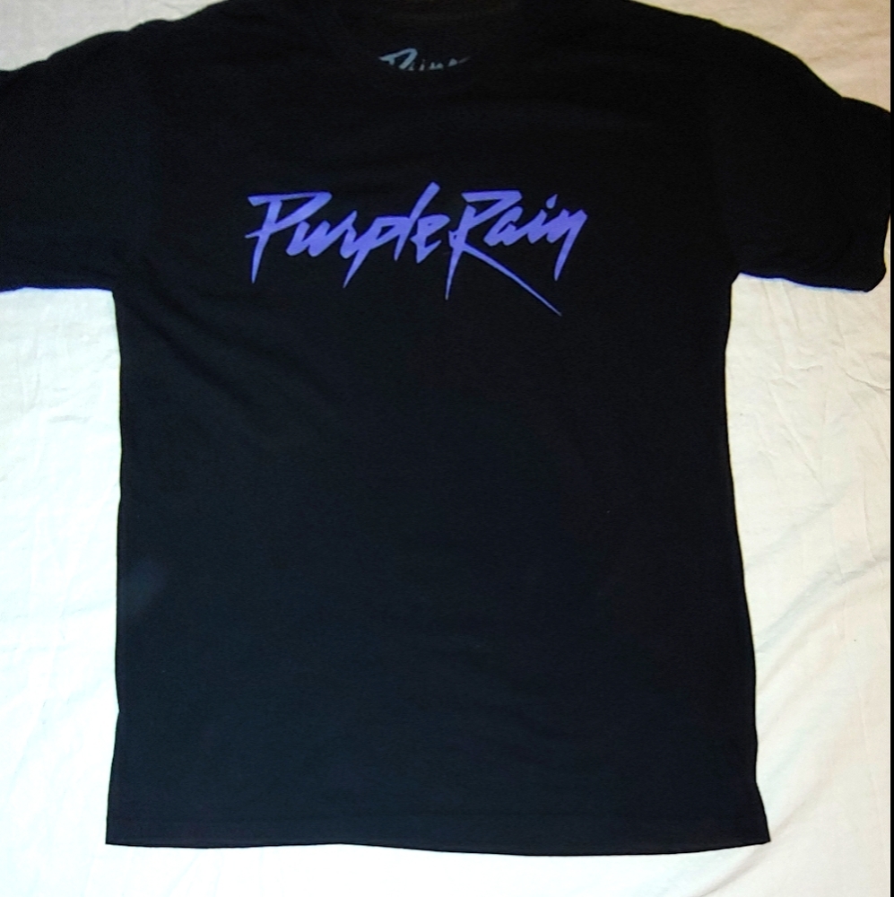 PRINCE Tee with Purple Rain Graphic (in purple) Small